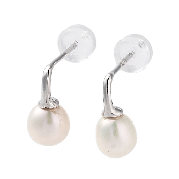 Natural Pearl Stud Earrings for Women, with Sterling Silver Pins, Platinum, 12x5.8~6mm