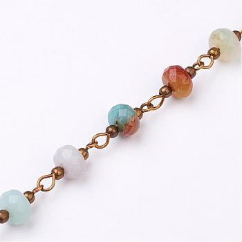 Handmade Amazonite Beaded Chains, Unwelded, for Necklaces Bracelets Making, with Brass Eye Pin, Antique Bronze, about 39.37 inch(1m)/strand