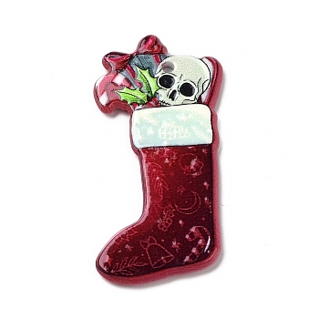 Printed  Acrylic Pendants, for Christmas, Christmas Sock Pattern, 40x20x2mm, Hole: 1.8mm