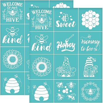 Self-Adhesive Silk Screen Printing Stencil, for Painting on Wood, DIY Decoration T-Shirt Fabric, Turquoise, Bees Pattern, 280x220mm