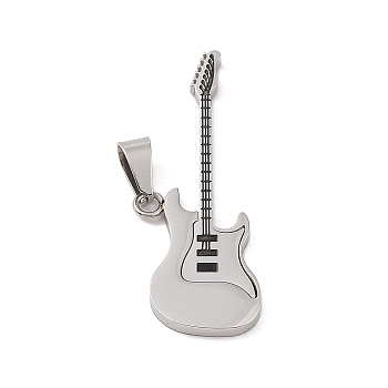304 Stainless Steel Big Pendants, Guitar Charm, Stainless Steel Color, 51x20x2mm, Hole: 5x8mm
