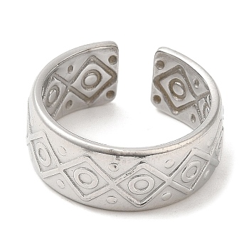 304 Stainless Steel Open Cuff Rings, Totem Pattern, Stainless Steel Color, US Size 7(17.3mm)