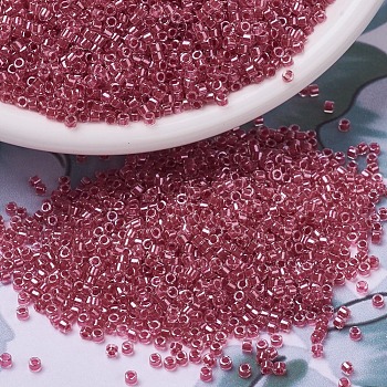 MIYUKI Delica Beads, Cylinder, Japanese Seed Beads, 11/0, (DB0914) Sparkling Rose Lined Crystal, 1.3x1.6mm, Hole: 0.8mm, about 2000pcs/10g