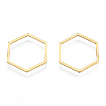 201 Stainless Steel Linking Rings, Hexagon, Golden, 16x18x1mm, Inner Diameter: 14x16mm