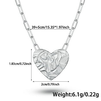 Heart Rhodium Plated Sterling Silver Paperclip Chains Pendant Necklaces for Women, Platinum, 15.35 inch(39cm)