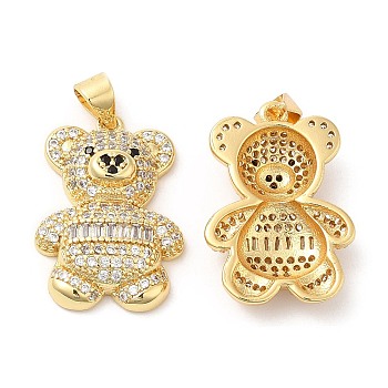 Eco-Friendly Brass Micro Pave Cubic Zirconia Pendants, Lead Free & Cadmium Free, Bear, Real 18K Gold Plated, 22.5x15.5x5mm, Hole: 5x3.4mm