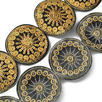 Embroidery Polyester Ribbons, Sparkle Jacquard Ribbon with Paillettes, Garment Accessories, Gold, Wheel Pattern, 2 inch(50mm), 5 yards/pc.