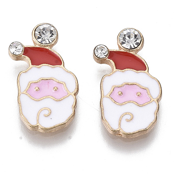 Alloy Enamel Cabochons, with Crystal Rhinestone, for Christmas, Santa Claus, Colorful, Light Gold, 17x9x3mm
