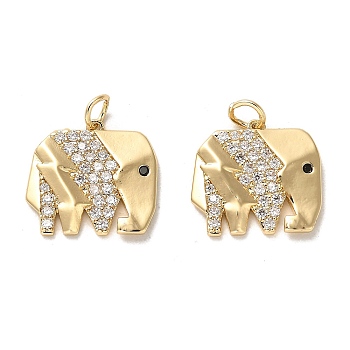 Brass Micro Pave Cubic Zirconia Pendants, with Jump Ring, Long-Lasting Plated, Elephant Charm, Golden, 13x14x2mm, Hole: 2.5mm