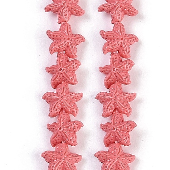 Synthetic Coral Dyed Carved Beads Strands, Starfish, Salmon, 10~11x10x5.5mm, Hole: 0.8mm, about 31pcs/strand, 10.04''(25.5cm)