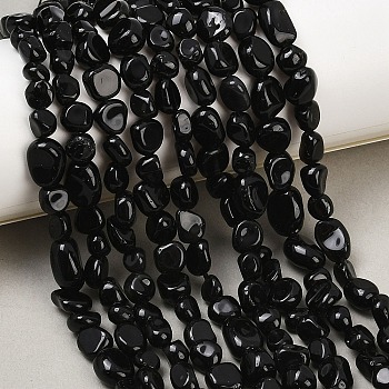 Natural Obsidian Beads Strands, Nuggets, Tumbled Stone, 6~12x5~7x3.5~4.5mm, Hole: 0.7~0.8mm, about 21~24pcs/strand, 7.87''~8.39''(20~21.3cm)