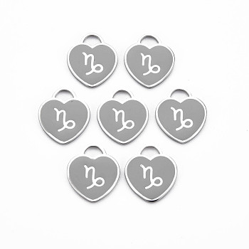 304 Stainless Steel Pendants, with Enamel, Heart with 12 Constellations, Capricorn, 16.5x14.5x1.5mm, Hole: 3x3.5mm