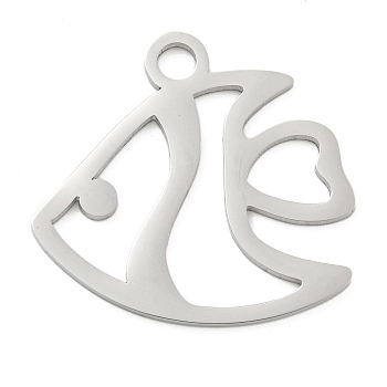 304 Stainless Steel Pendants, Laser Cut, Stainless Steel Color, Ocean Animal Charm, Fish, 24x25x1mm, Hole: 3mm