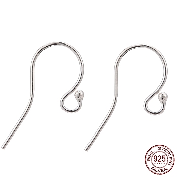 925 Sterling Silver Earring Hooks, with 925 Stamp, Silver, 24x11x1.8mm, 21 Gauge, Pin: 0.7mm