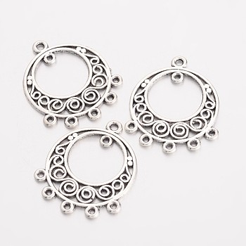 Alloy Dangle Chandelier Component Link, Cadmium Free & Lead Free, Antique Silver Color, Flat Round, about 24mm long, 20mm wide, 1mm thick, hole: 1mm