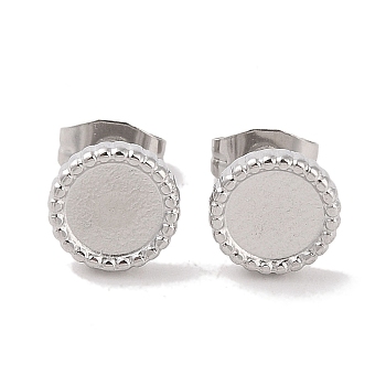304 Stainless Steel Flat Round Stud Earrings for Women, Stainless Steel Color, 8mm
