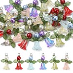 30Pcs 6 Styles Glass with Acrylic Pendants, Angel Charms, with 304 Stainless Steel Findings, Stainless Steel Color, Mixed Color, 24.6mm, Hole: 2.4mm, 5pcs/style(PALLOY-YW00186)
