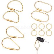 12Pcs 4 Styles Brass Keychain Clasps, Oval/D-Shaped/Teardrop, Golden, 25~77x25~45.5x2.5~3.5mm(FIND-CA0005-87)