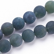 Natural Moss Agate Beads Strands, Frosted, Round, 6mm, Hole: 1mm, about 62pcs/strand, 15.3 inch(39cm)(G-F520-58-6mm)