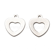201 Stainless Steel Charms, Laser Cut, Hollow, Heart, Stainless Steel Color, 12x10x0.5mm, Hole: 1mm(STAS-I172-28P)