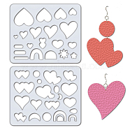 2Pcs 2 Style Acrylic Earring Handwork Template, Card Leather Cutting Stencils, Heart, 15x18x0.3cm, 1pc/style(DIY-WH0572-003)