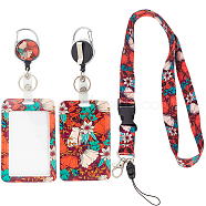 ABS Plastic ID Badge Holder Sets, include Lanyard and Retractable Badge Reel, ID Card Holders with Clear Window, Rectangle with Flower Pattern, Light Coral, 790mm, 1 set/box(AJEW-SC0002-23C)