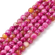Natural Fire Crackle Agate Bead Strands, Round, Grade A, Faceted, Dyed & Heated, Hot Pink, 6mm, Hole: 1mm, about 61pcs/strand, 15 inch(G-K166-06F-6mm-05)