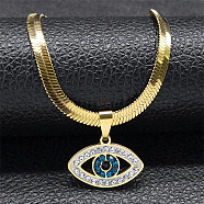 304 Stainless Steel Rhinestone Snake Chain Evil Eye Pendant Necklaces, Golden, 15.87 inch(40.3cm)(NJEW-K273-02G)