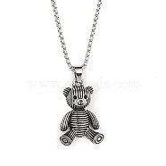 201 Stainless Steel Chain, Zinc Alloy Pendant Necklaces, Bear, Antique Silver & Stainless Steel Color, 23.54 inch(59.8cm)(NJEW-C034-31AS)