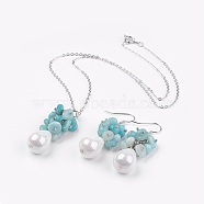 Natural Amazonite Jewelry Sets, Pendant Necklaces and Dangle Earrings, with Spring Ring Clasps and Brass Findings, Shell Pearl Bead, 17.9 inch(45.7cm), 49~51mm, Pin: 0.6mm(SJEW-JS00997-03)