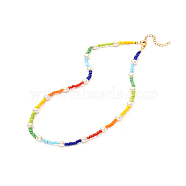 Glass Seed & Glass Pearl Beaded Necklace for Girl Women, Colorful, 15.94 inch(40.2cm)(X1-NJEW-TA00007)