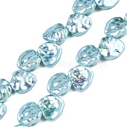 ABS Plastic Imitation Pearl Beads Strands, AB Color Plated, Nuggets, Pale Turquoise, 13x13x6mm, Hole: 0.9mm, about 36pcs/strand, 15.35 inch(39cm)(KY-N015-01C)