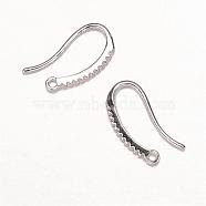 Brass Micro Pave Cubic Zirconia Earring Hooks, Ear Wire, with Horizontal Loop, Platinum, 19x9x2mm, Hole: 1mm, 18 Gauge, Pin: 1mm(ZIRC-K018-02P)