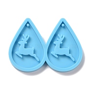 DIY Teardrop with Reindeer Pendants Silicone Molds, Resin Casting Molds, For UV Resin, Epoxy Resin Jewelry Making, Christmas Theme, Deep Sky Blue, 42x57x5mm, Hole: 1.5mm, Inner Diameter: 37x25mm(DIY-D060-29)
