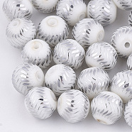 Electroplate Glass Beads, Round with Wave Pattern, Silver, 8~8.5mm, Hole: 1.5mm(EGLA-S178-08F)