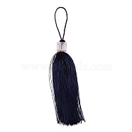 Polyester Tassel Pendant Decorations, with Transparent Cube Beads, Midnight Blue, 248x18mm(AJEW-WH0263-12B)
