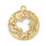 Zinc Alloy Open Back Bezel Pendants, For DIY UV Resin, Epoxy Resin, Pressed Flower Jewelry, Flat Round with Butterfly, Golden, 34x30x4mm, Hole: 3mm(PALLOY-E577-27G)
