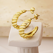 304 Stainless Steel Stud Earrings, Half Hoop Earrings for Women, Twist Ring, Real 18K Gold Plated, 22mm(CK0506-1)