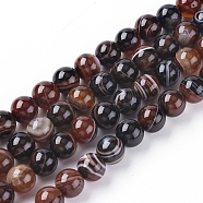 Natural Striped Agate/Banded Agate Beads Strands, Dyed & Heated, Round, Coconut Brown, 6mm, Hole: 1mm, about 63pcs/strand, 14.57 inch(37cm)(G-G582-6mm-45)