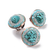 Synthetic Turquoise Nuggets Beaded Adjustable Ring with Crystal Rhinestone, Brass Half Round Wide Ring for Women, Cadmium Free & Lead Free, Red Copper, US Size 6 1/2(16.9mm)(G-I330-15R)
