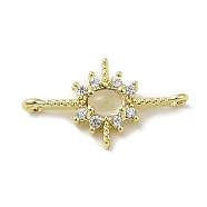 Brass Pave Clear Cubic Zirconia Star Links Connector Charms, with Glass, Real 14K Gold Plated, 16.5x10x2.5mm, Hole: 1mm(KK-K371-06G)