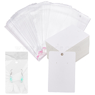 150Pcs Rectangle Paper One Pair Earring Display Cards with Hanging Hole, with 150Pcs OPP Cellophane Bags, White, Card: 9x6x0.06cm, Hole: 6mm and 1.6mm(CDIS-DC0001-02A)