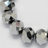 Electroplate Glass Beads Strands, Faceted, Rondelle, Silver Plated, 12x8mm, Hole: 1mm, about 72pcs/strand, 23 inch(X-GR8X12MMY-S)