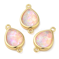 Synthetic Opal Connector Charms, Rack Plating Brass Teardrop Links, Golden, Pink, 17.5x10.5x5mm, Hole: 1.4mm(KK-S370-01G-03)