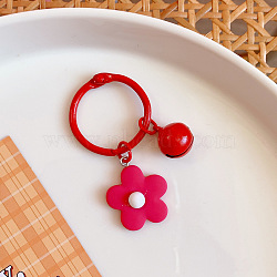 Candy Color Macaroon Flowers Keychain, Resin Flower Bell Keychains, with Iron Findings, Cerise, 6cm(HUDU-PW0001-067E)