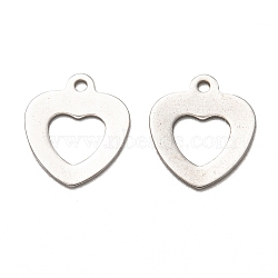 Non-Tarnish 201 Stainless Steel Charms, Laser Cut, Hollow, Heart, Stainless Steel Color, 12x10x0.5mm, Hole: 1mm(STAS-I172-28P)