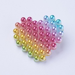 Plastic Imitation Pearl Alligator Hair Clips, with Golden Tone Iron Findings, Heart, Colorful, 33x35.5x11.5mm(PHAR-TAC0003-08)