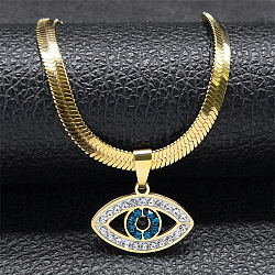 304 Stainless Steel Rhinestone Snake Chain Evil Eye Pendant Necklaces, Golden, 15.87 inch(40.3cm)(NJEW-K273-02G)