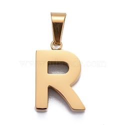 Ion Plating(IP) 304 Stainless Steel Letter Pendants, Manual Polishing, Alphabet, Golden, Letter.R, 18x12.5x4mm, Hole: 7x3.5mm(STAS-H127-R-G)