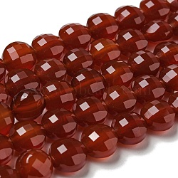 Natural Carnelian Beads Strands, Faceted, Flat Round, 10x7~7.5mm, Hole: 1.2mm, about 38pcs/strand, 14.92''(37.9cm)(G-K351-A05-03)